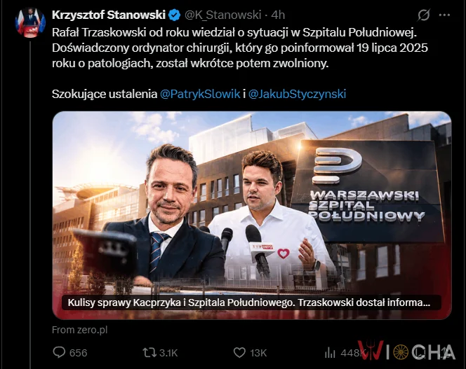 Trzaskowski zwolnił ordynatora , który go poinformował o patologii  rok temu