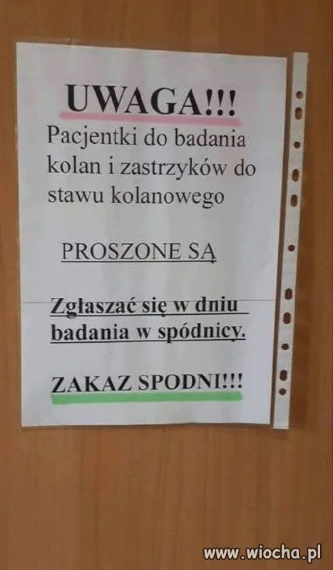 Zgłaszać się w dniu badania w spódnicy