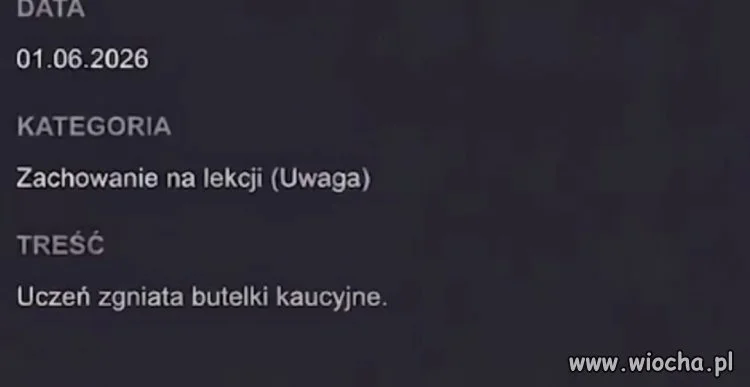Uwaga za zachowanie na lekcji