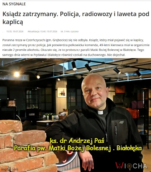 Ksiądz doktor  się  przeewangelizował. Miał 2 promile siadł i za kółko Toyoty.  W imię Boże!