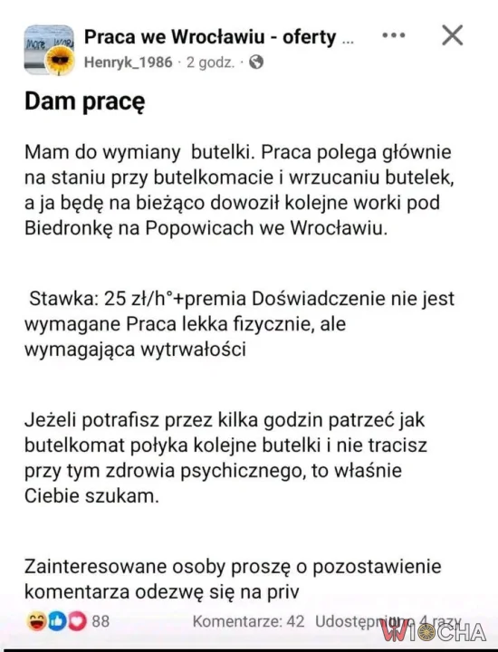 Praca przy butelkomacie, ciekawe ...