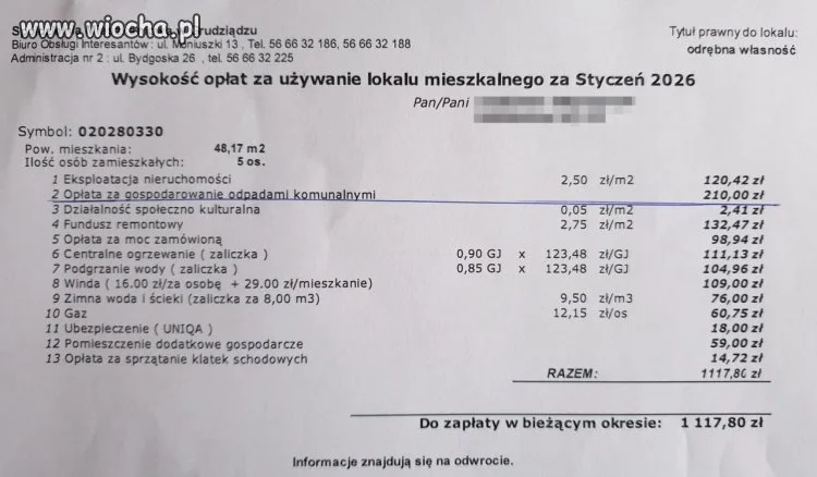 Wysokość czynszu w 2026 r. za mieszkanie 48 mkw w mieście powiatowym