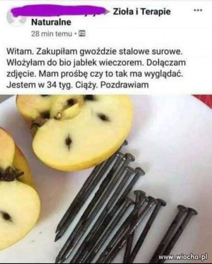 Wsadziłam gwoździe stalowe w jabłka na noc