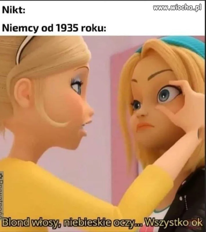 Blond włosy, niebieskie oczy