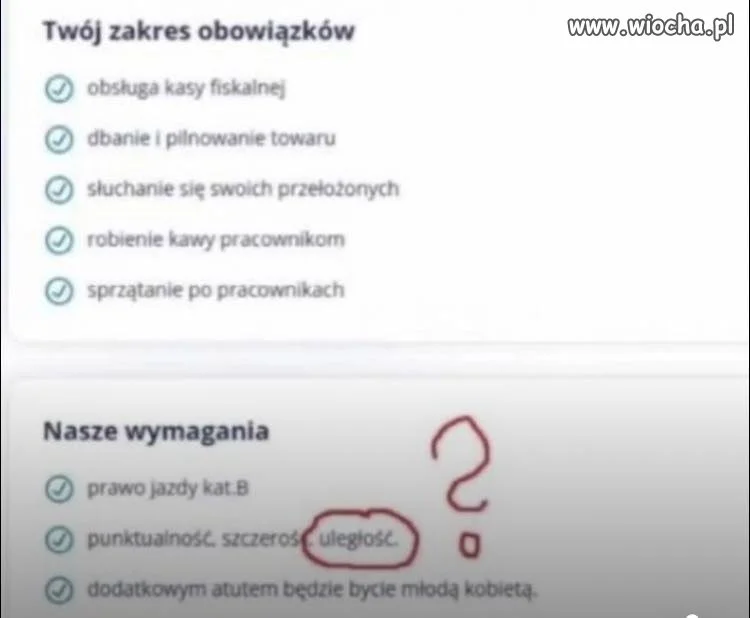 Jeden z warunków zatrudnienia jest uległość