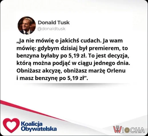 Żadne cuda , jakbym ja był premierem to w jeden dzień pyk i benzyna po 5,19.