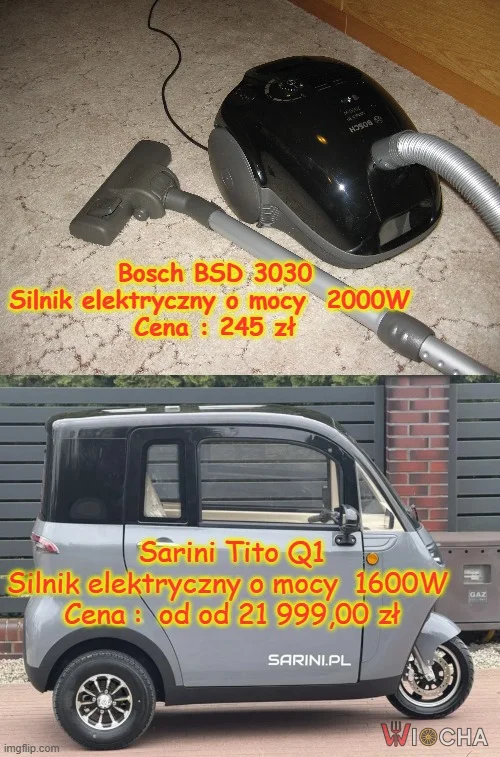 Obydwa plastikowe i elektryczne. Ale niemiecki tańszy od chińskiego.