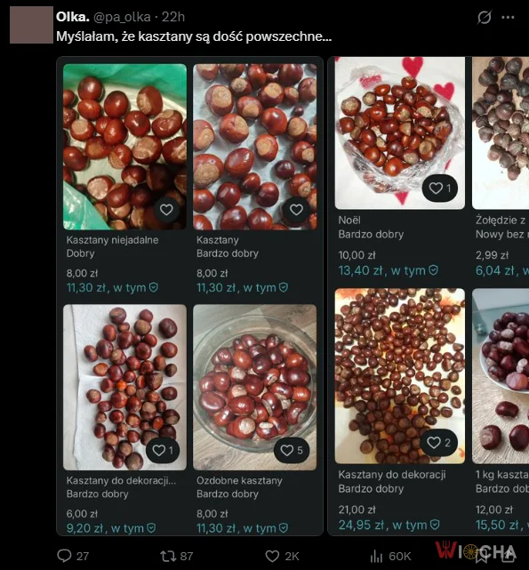 Ludzie sprzedają kasztany na Vinted