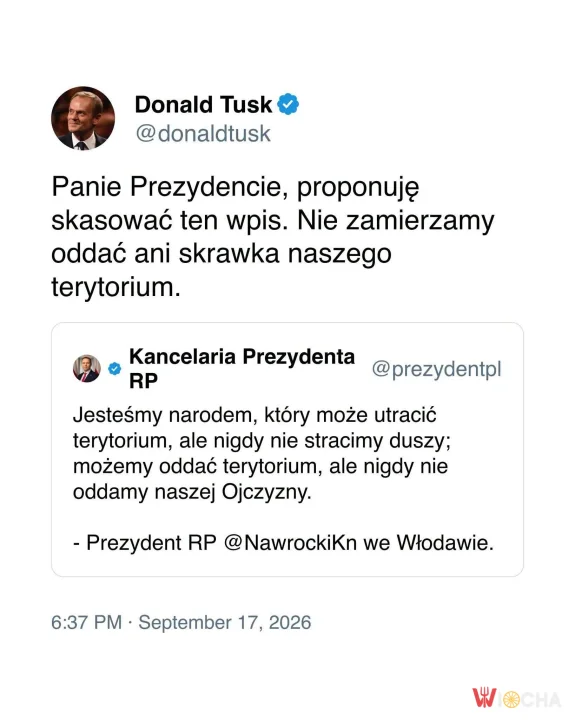 Nawrocki: „Możemy oddać terytorium”. Tusk: „Skasuj ten wpis”. I zaczęło się