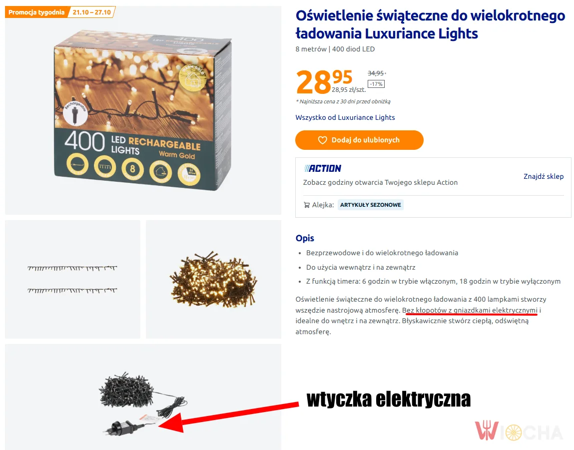 Promocja Action lampki wielokrotnego ładowania bezprzewodowe z wtyczką do kontaktu ha ha