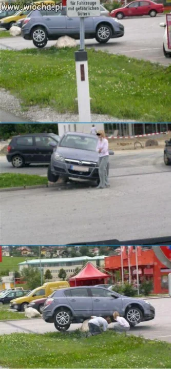 Kobieta samochód i kamień