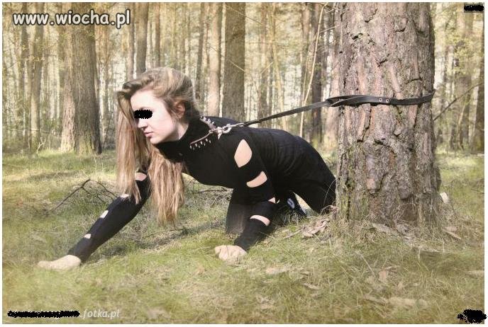 Sexy wdzianko, słodka minka, drzewko, obroża i smycz 