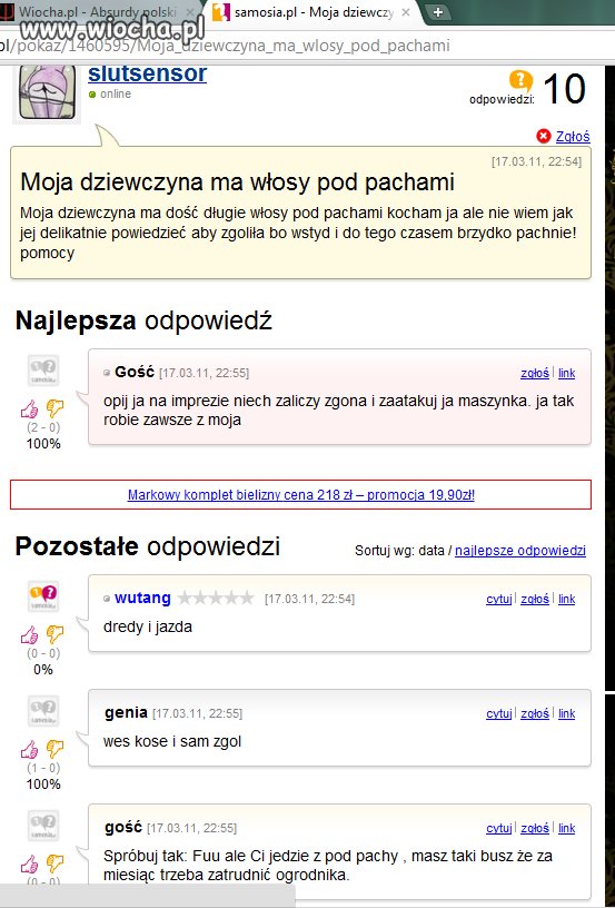 A twoja dziewczyna jak goli włoski pod pachami?