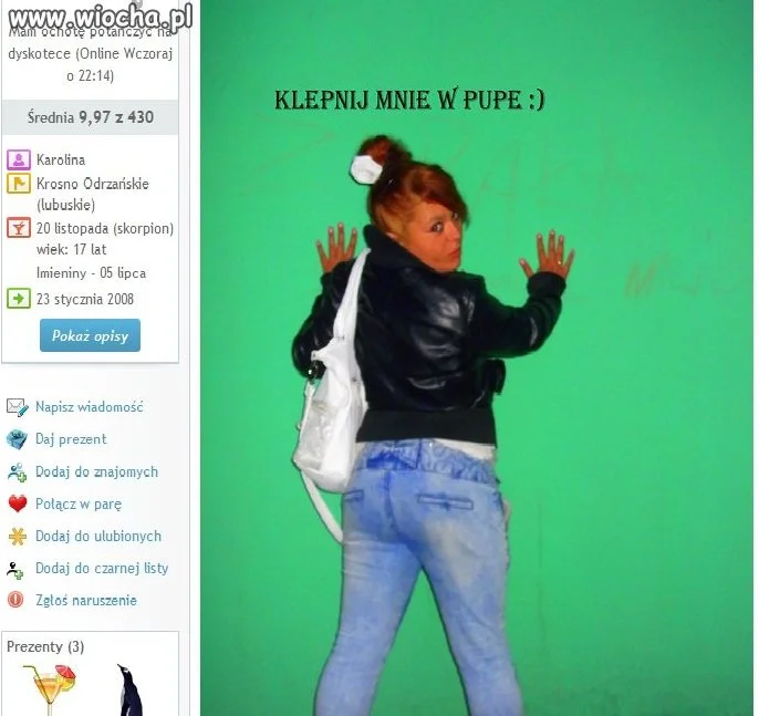 "Klepnij mnie w pupe :)"