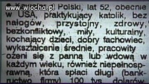 Ogłoszenie matrymonialne