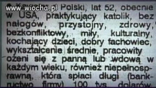 Ogłoszenie matrymonialne