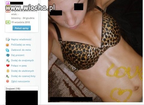 Dzióbek, stanik w panterkę, musztarda na brzuchu...