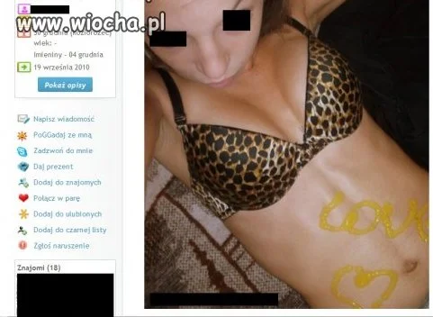 Dzióbek, stanik w panterkę, musztarda na brzuchu...