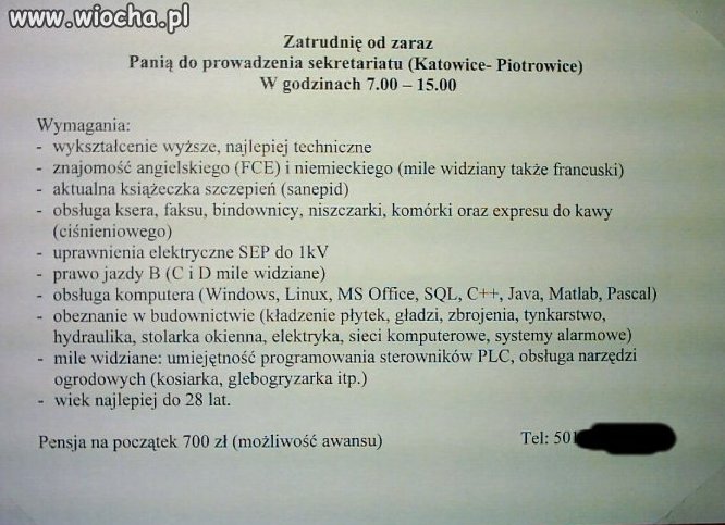 Zatrudnię od zaraz...
