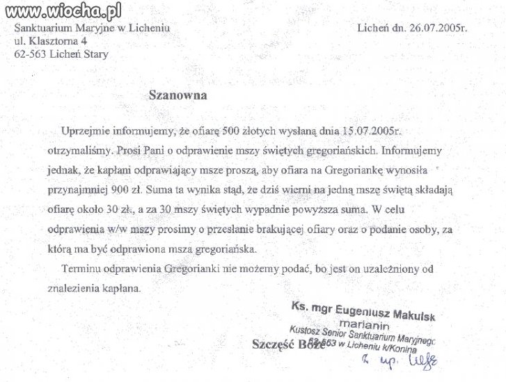 Bez pełnej ofiary mszy nie będzie