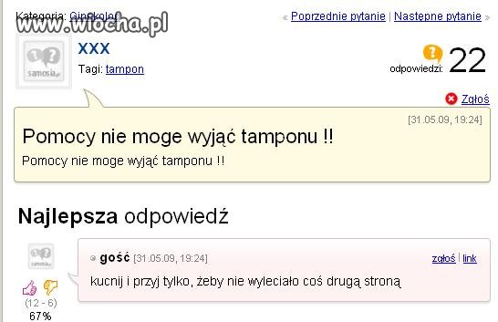 Nie mogę wyjąć tamponu