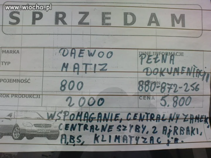 Sprzedam daewoo matiz