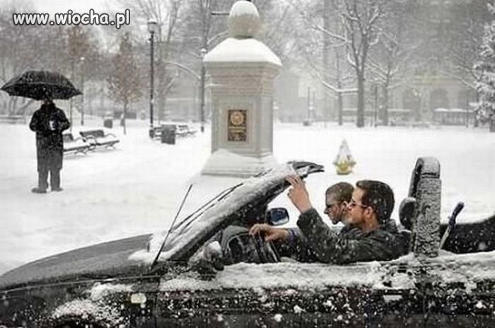 Cabrio zimą+zimny łokieć+okulary= wiocha