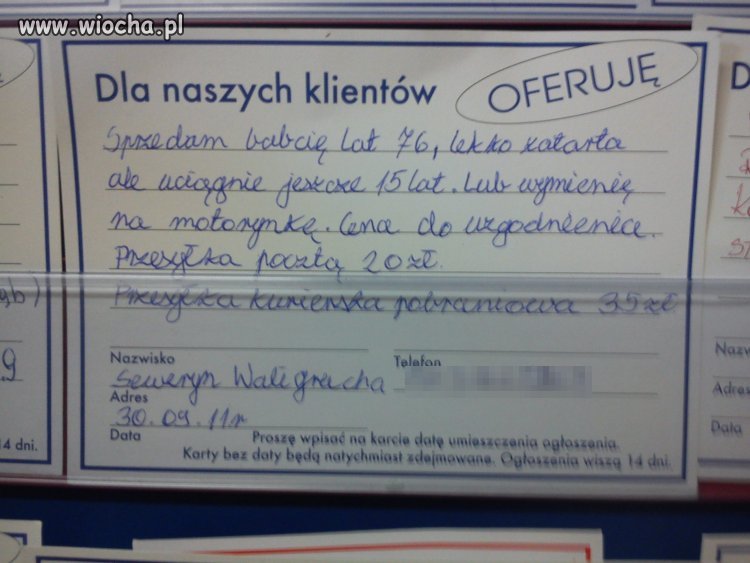"Sprzedam babcię"...