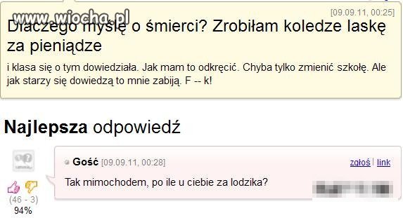 Zrobiła laske koledze za kase i chce się zabić