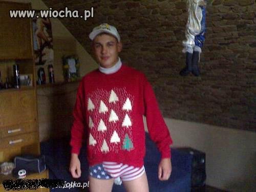 Jest choinka, są gacie amerykańskie.