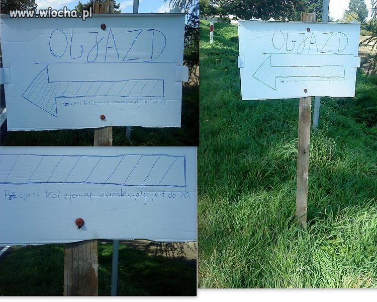 Znak informujacy o objezdzie 