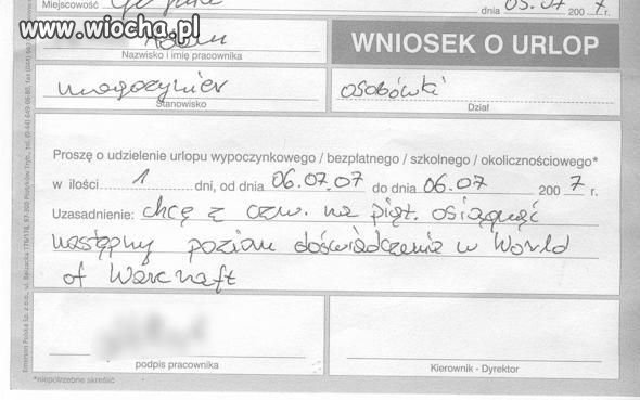 Wniosek o urlop.