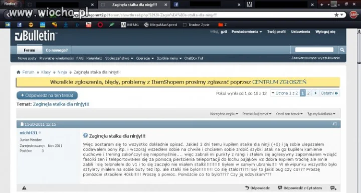 Zaginęła stalka dla ninjy
