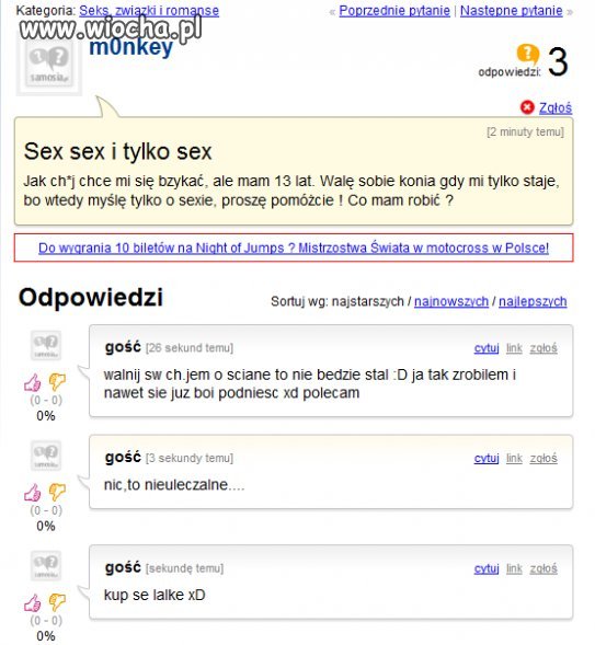 13 Lat i już mu się sexu chce.