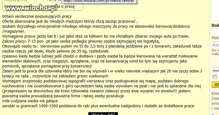 Ogłoszenie o prace- Warszawa