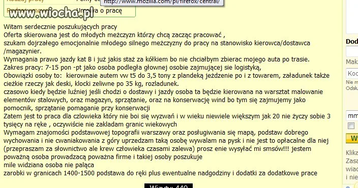 Ogłoszenie o prace- Warszawa