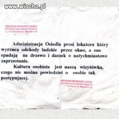 Ogłoszenie administracji osiedlowej