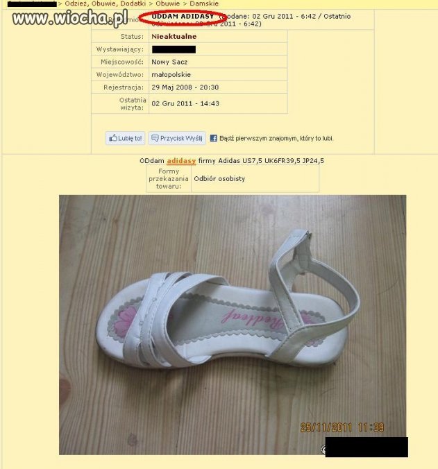 Bardzo przewiewne adidasy oddam za darmo...