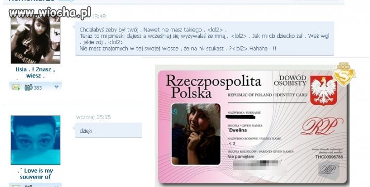 Szczerość byłej koleżanki i szpan na "dowód"