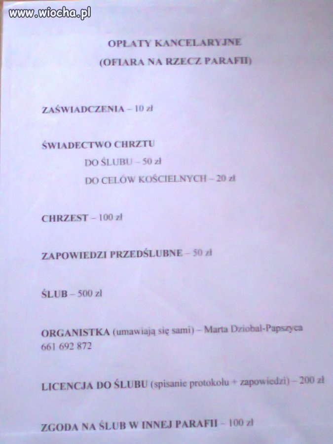 Cennik opłat