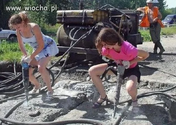 Dziunie w pracy z młotami pneumatycznymi