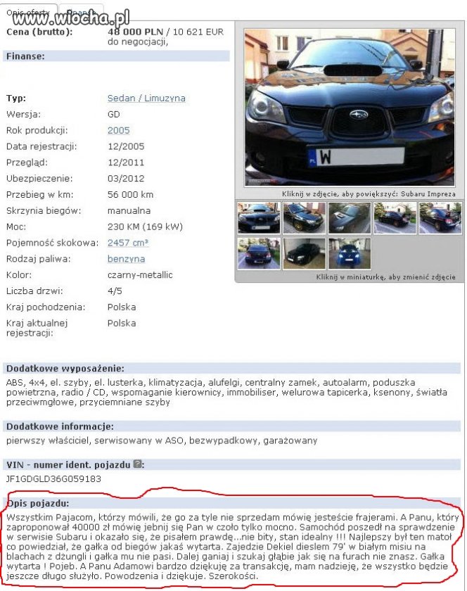 Subaru Impreza silnik 2.4.