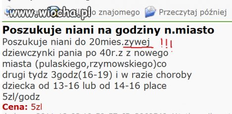Poszukiwanie do pracy!!! Do żywej dziewczynki :/