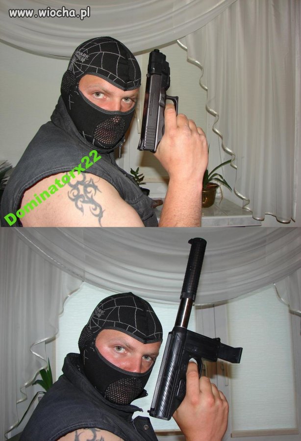 Gangsta z plastikową bronią na kuleczki