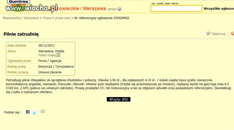 Super oferta pracy! ciekawe ile cv dostał...