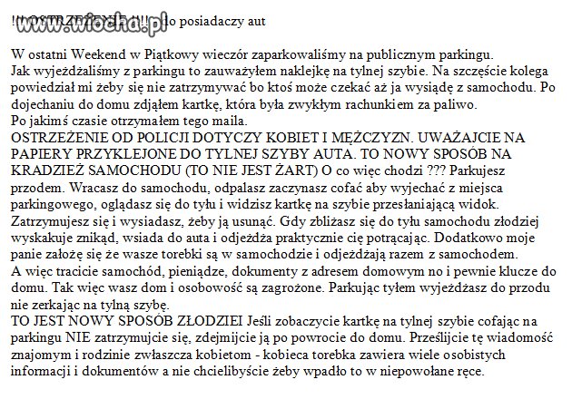 OSTRZEŻENIE !!! DLA POSIADACZY AUT