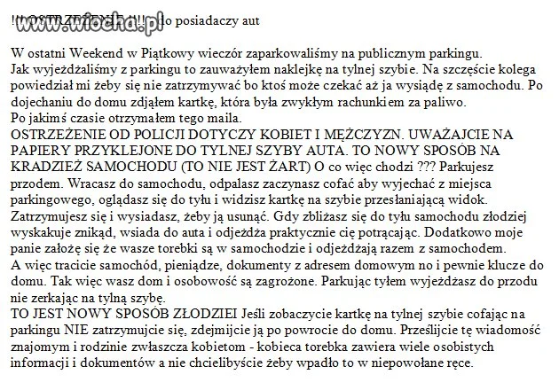 OSTRZEŻENIE !!! DLA POSIADACZY AUT