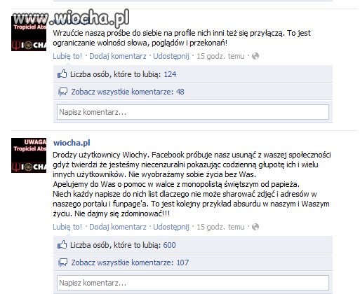 Wiocha, Wiocha.pl na Facebooku