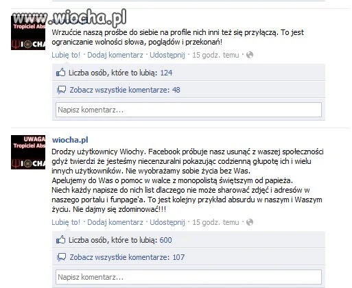 Wiocha, Wiocha.pl na Facebooku