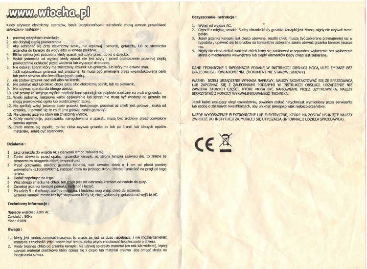 Instrukcja obsługi opiekacza